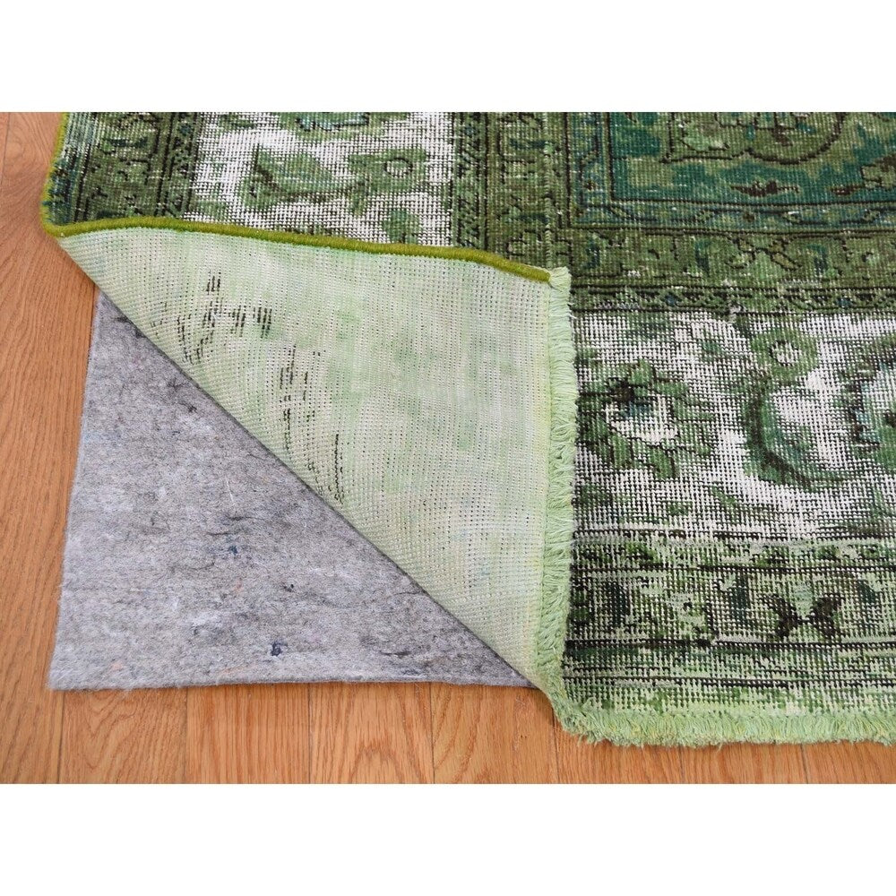 Shahbanu Rugs Light Green OverdyedHi-low Vintage Hand-Knotted Rug (9'7" x 12'5") - 9'7" x 12'5"