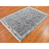 Shahbanu Rugs Light Green Pure Silk With Textured Wool Mughal Design Hand Knotted Oriental Rug (8'2" x 10'2") - 8'2" x 10'2"