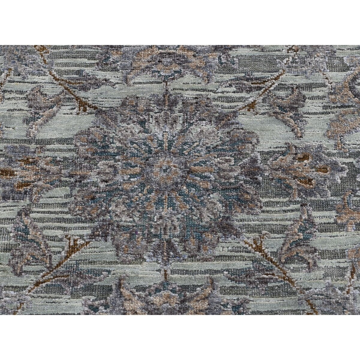 Shahbanu Rugs Light Green Pure Silk With Textured Wool Mughal Design Hand Knotted Oriental Rug (8'2" x 10'2") - 8'2" x 10'2"