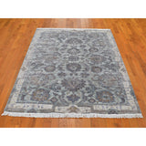 Shahbanu Rugs Light Green Pure Silk With Textured Wool Mughal Design Hand Knotted Oriental Rug (8'2" x 10'2") - 8'2" x 10'2"