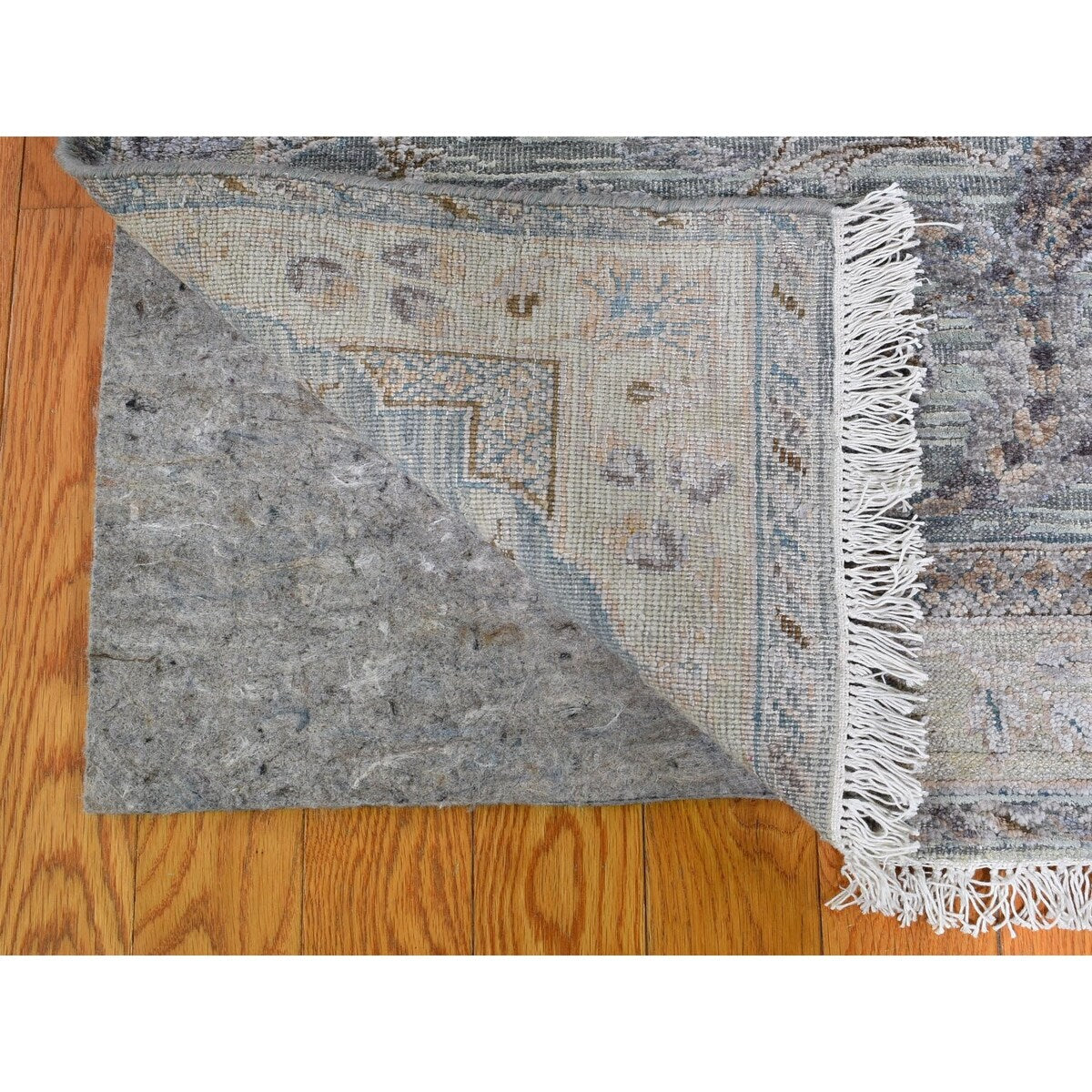 Shahbanu Rugs Light Green Pure Silk With Textured Wool Mughal Design Hand Knotted Oriental Rug (8'2" x 10'2") - 8'2" x 10'2"
