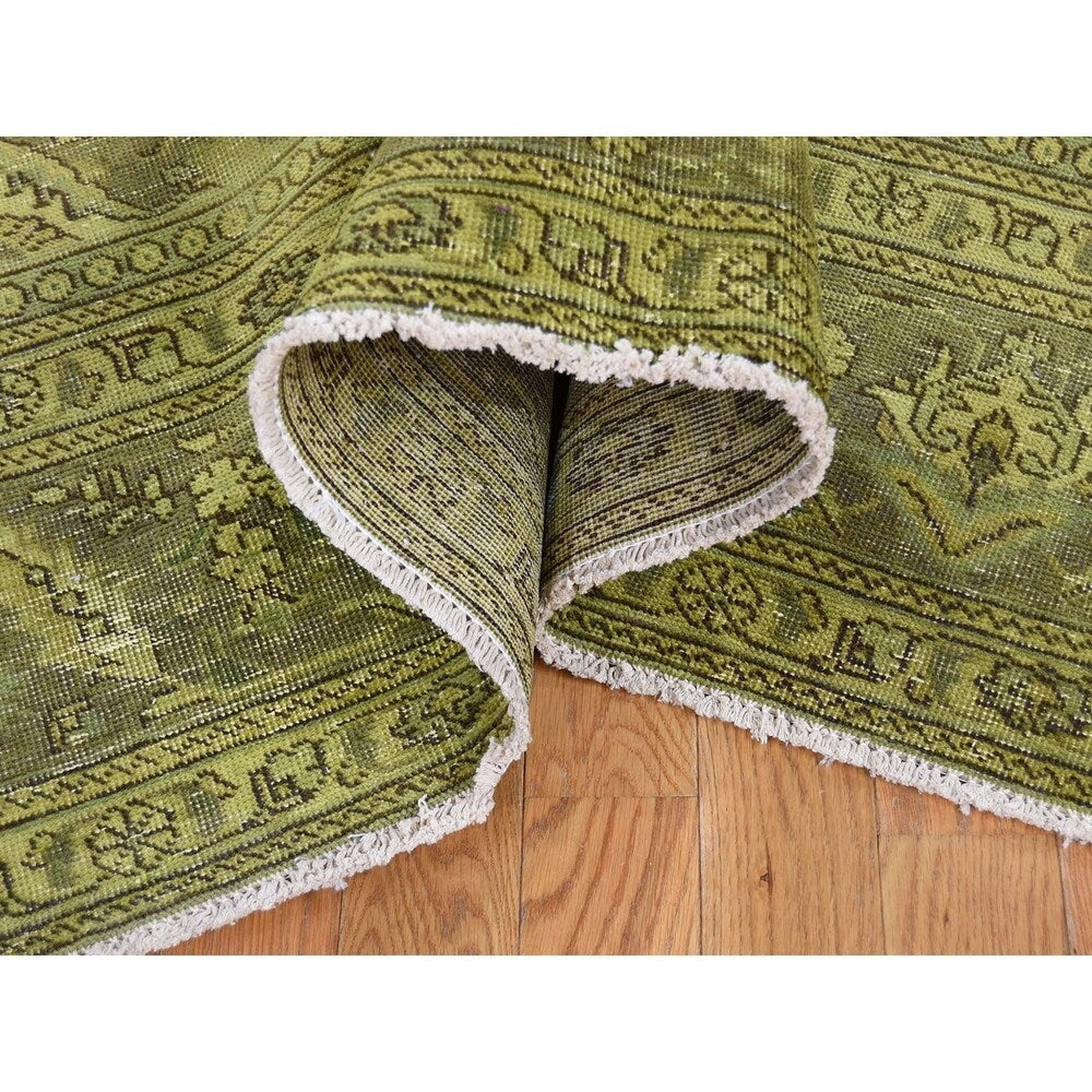 Shahbanu Rugs Light Green Vintage Overdyed Persian Tabriz Hand Knotted Rug (7'1" x 11'0") - 7'1" x 11'0"