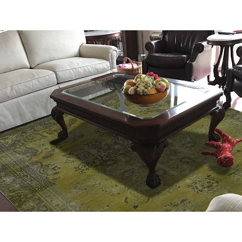 Shahbanu Rugs Light Green Vintage Overdyed Persian Tabriz Hand Knotted Rug (7'1" x 11'0") - 7'1" x 11'0"