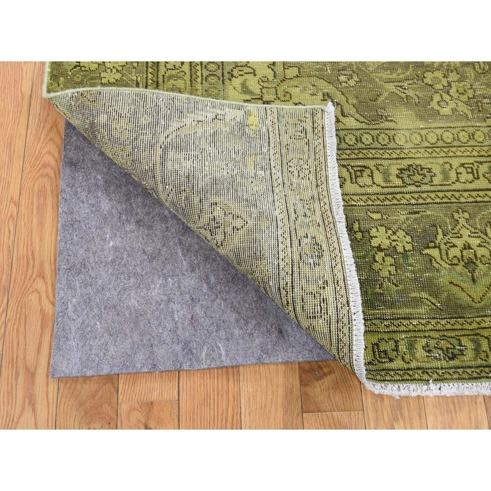 Shahbanu Rugs Light Green Vintage Overdyed Persian Tabriz Hand Knotted Rug (7'1" x 11'0") - 7'1" x 11'0"