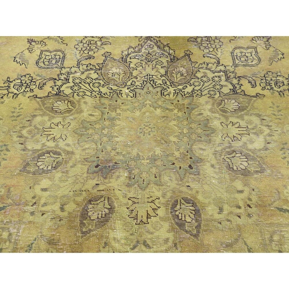 Shahbanu Rugs Light Green Vintage Overdyed Persian Tabriz Hand Knotted Rug (7'1" x 11'0") - 7'1" x 11'0"
