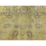 Shahbanu Rugs Light Green Vintage Overdyed Persian Tabriz Hand Knotted Rug (7'1" x 11'0") - 7'1" x 11'0"