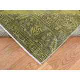 Shahbanu Rugs Light Green Vintage Overdyed Persian Tabriz Hand Knotted Rug (7'1" x 11'0") - 7'1" x 11'0"