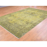 Shahbanu Rugs Light Green Vintage Overdyed Persian Tabriz Hand Knotted Rug (7'1" x 11'0") - 7'1" x 11'0"