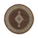 Shahbanu Rugs Mahogany Red Tabriz Mahi with Fish Medallion Design 175 KPSI Pure Wool Hand Knotted Round Oriental Rug (5'3"x5'3")