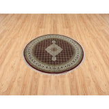 Shahbanu Rugs Mahogany Red Tabriz Mahi with Fish Medallion Design 175 KPSI Pure Wool Hand Knotted Round Oriental Rug (5'3"x5'3")