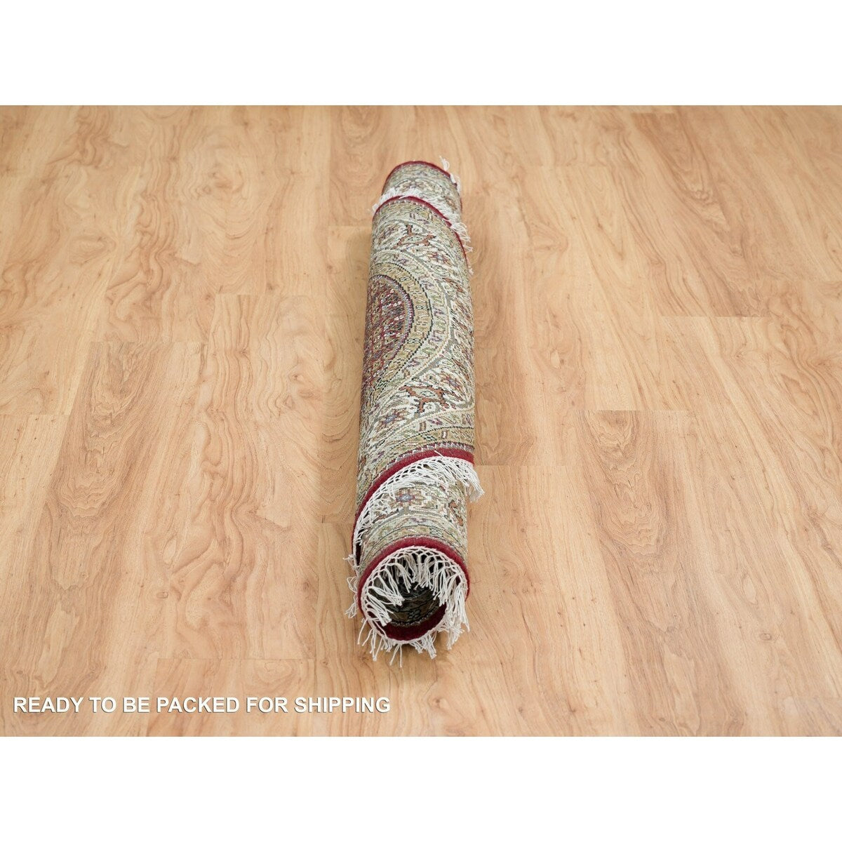 Shahbanu Rugs Mahogany Red Tabriz Mahi with Fish Medallion Design 175 KPSI Pure Wool Hand Knotted Round Oriental Rug (5'3"x5'3")