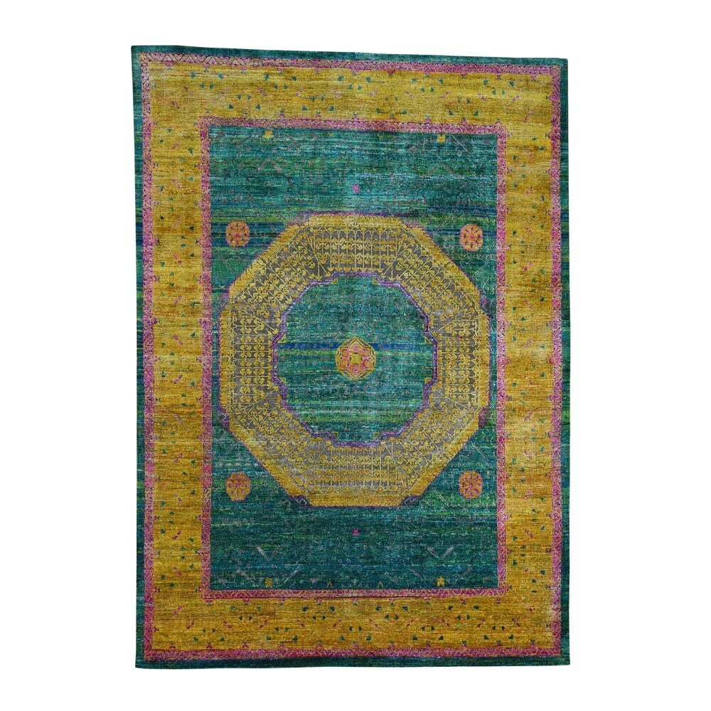 Shahbanu Rugs Mamluk Design Sari Silk With Oxidized Wool Hand-knotted Oriental Rug (9'1" x 12'9") - 9'1" x 12'9"