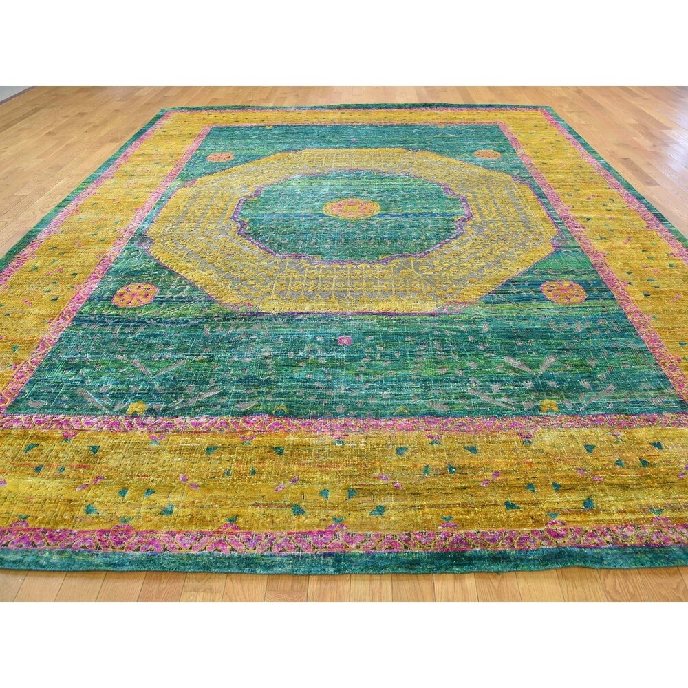 Shahbanu Rugs Mamluk Design Sari Silk With Oxidized Wool Hand-knotted Oriental Rug (9'1" x 12'9") - 9'1" x 12'9"