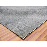 Shahbanu Rugs Medium Gray, Hand Knotted, Modern Grass Design, Natural Undyed Wool, Oversized Oriental Rug (12'0" x 15'1")