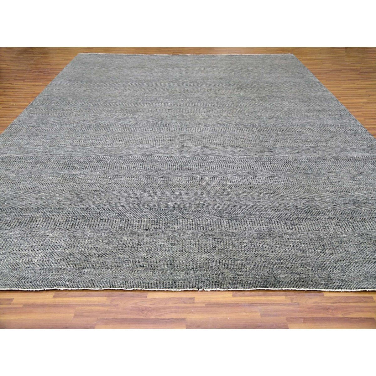 Shahbanu Rugs Medium Gray, Hand Knotted, Modern Grass Design, Natural Undyed Wool, Oversized Oriental Rug (12'0" x 15'1")