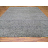 Shahbanu Rugs Medium Gray, Hand Knotted, Modern Grass Design, Natural Undyed Wool, Oversized Oriental Rug (12'0" x 15'1")