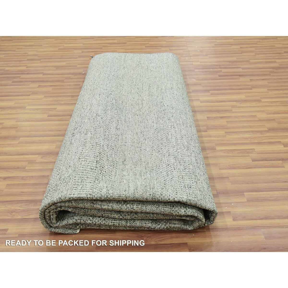 Shahbanu Rugs Medium Gray, Hand Knotted, Modern Grass Design, Natural Undyed Wool, Oversized Oriental Rug (12'0" x 15'1")