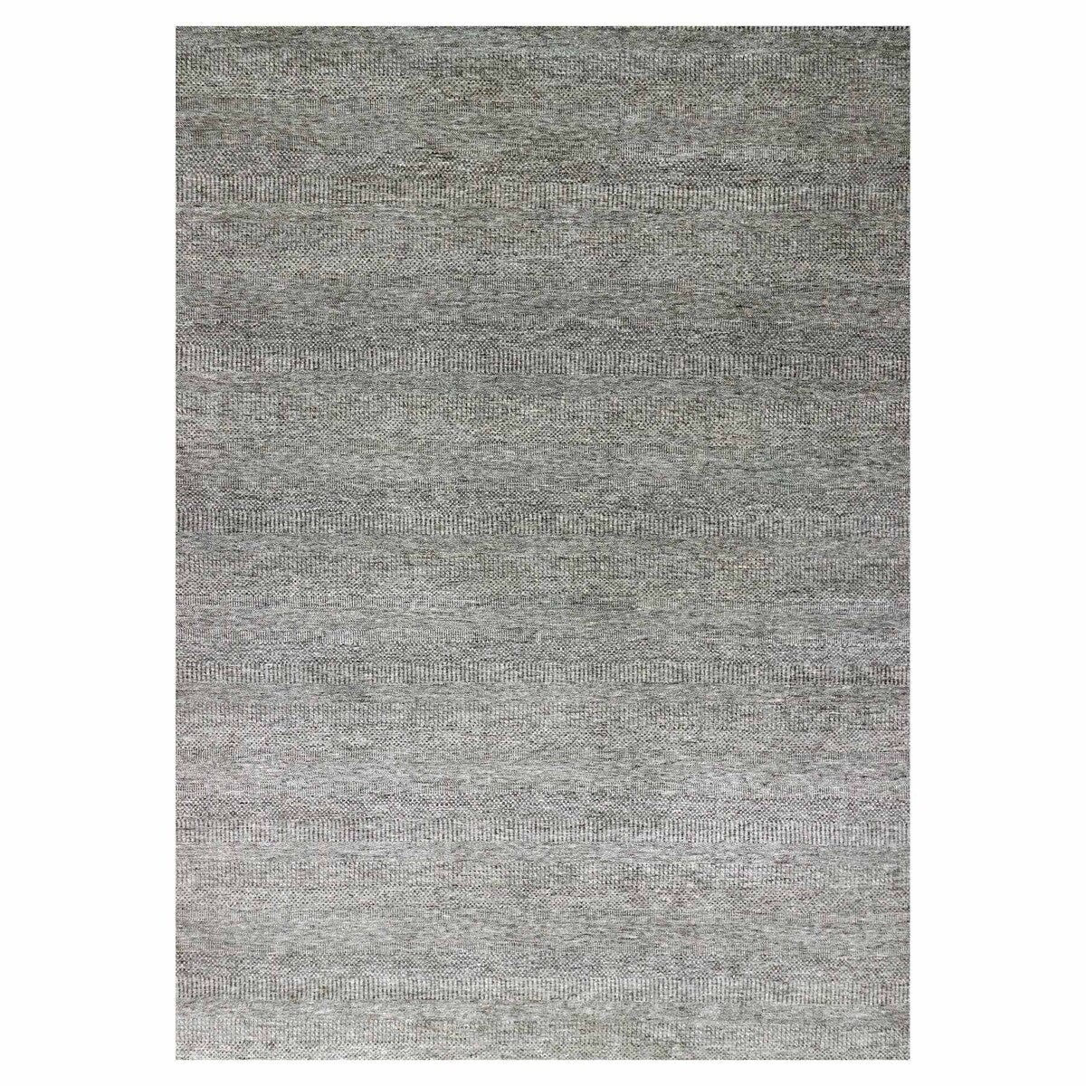 Shahbanu Rugs Medium Gray, Hand Knotted, Modern Grass Design, Natural Undyed Wool, Oversized Oriental Rug (12'0" x 15'1")