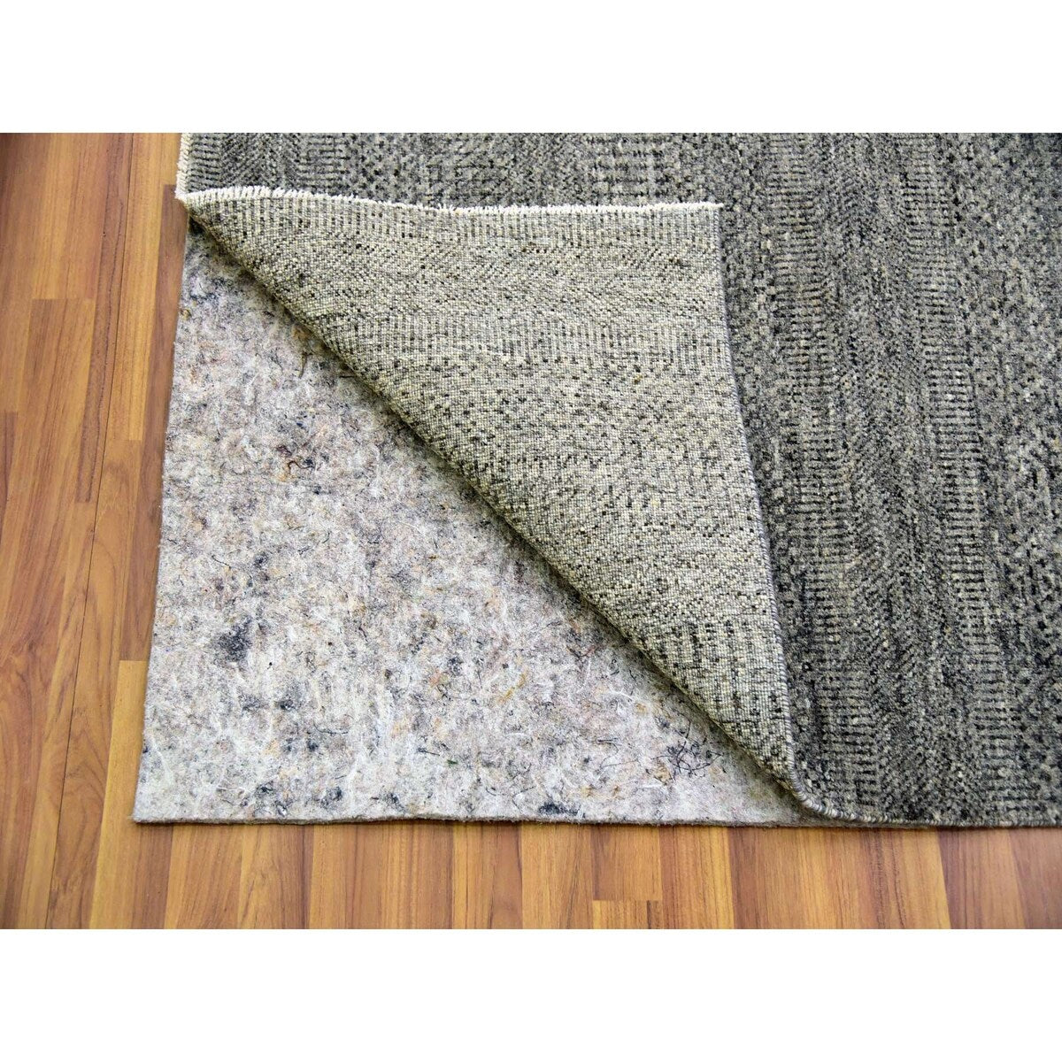 Shahbanu Rugs Medium Gray, Hand Knotted, Modern Grass Design, Natural Undyed Wool, Oversized Oriental Rug (12'0" x 15'1")