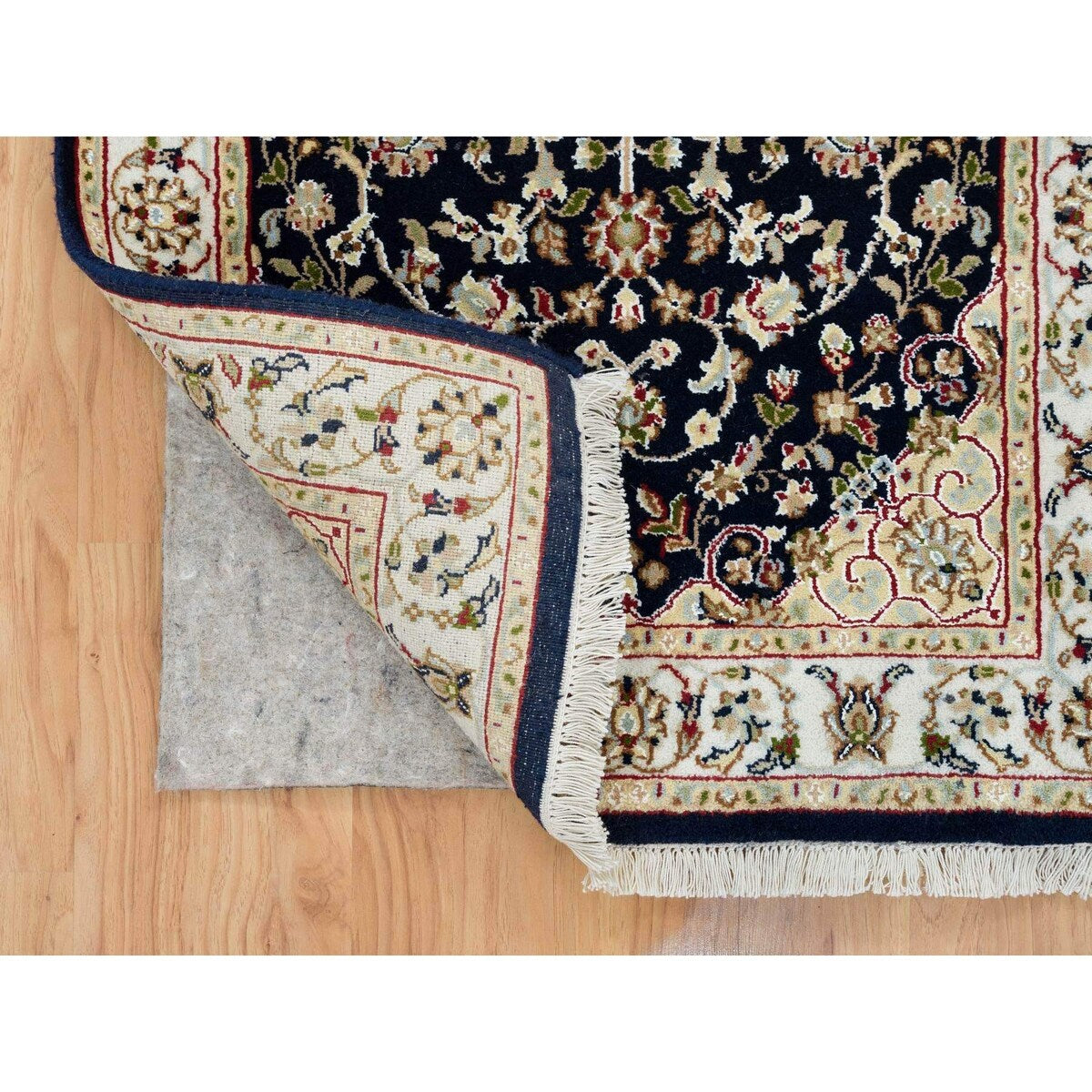 Shahbanu Rugs Midnight Blue Nain with Center Medallion Flower Design 250 KPSI Hand Knotted Runner Oriental Rug (2'8" x 8'2")