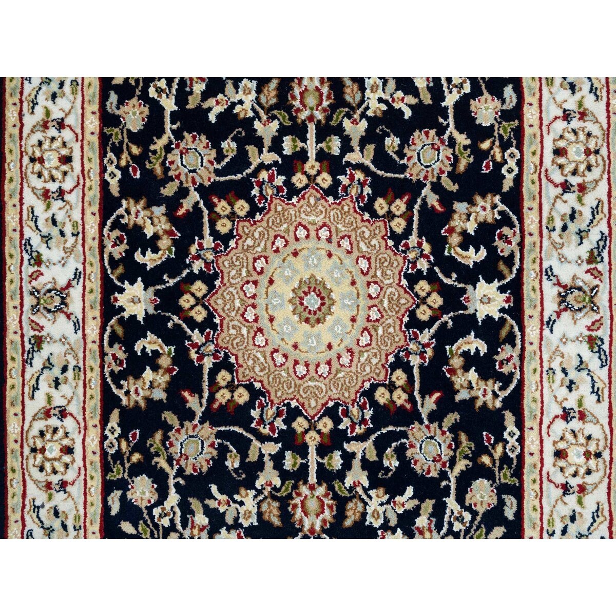 Shahbanu Rugs Midnight Blue Nain with Center Medallion Flower Design 250 KPSI Hand Knotted Runner Oriental Rug (2'8" x 8'2")