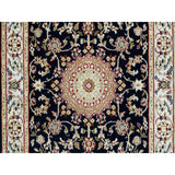 Shahbanu Rugs Midnight Blue Nain with Center Medallion Flower Design 250 KPSI Hand Knotted Runner Oriental Rug (2'8" x 8'2")