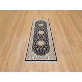 Shahbanu Rugs Midnight Blue Nain with Center Medallion Flower Design 250 KPSI Hand Knotted Runner Oriental Rug (2'8" x 8'2")