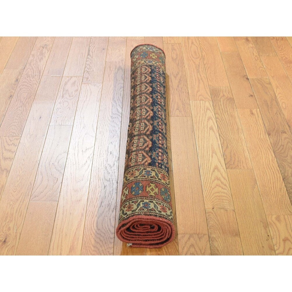 Shahbanu Rugs Navy Antique Persian Kurdish Pure Wool Good Con. Oriental Rug (3'5" x 7'0") - 3'5" x 7'0"