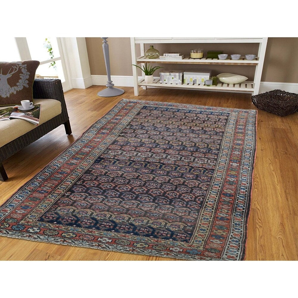 Shahbanu Rugs Navy Antique Persian Kurdish Pure Wool Good Con. Oriental Rug (3'5" x 7'0") - 3'5" x 7'0"