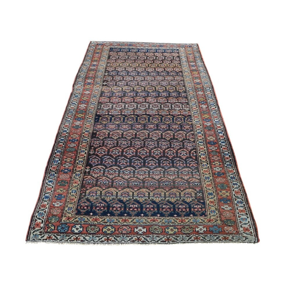 Shahbanu Rugs Navy Antique Persian Kurdish Pure Wool Good Con. Oriental Rug (3'5" x 7'0") - 3'5" x 7'0"