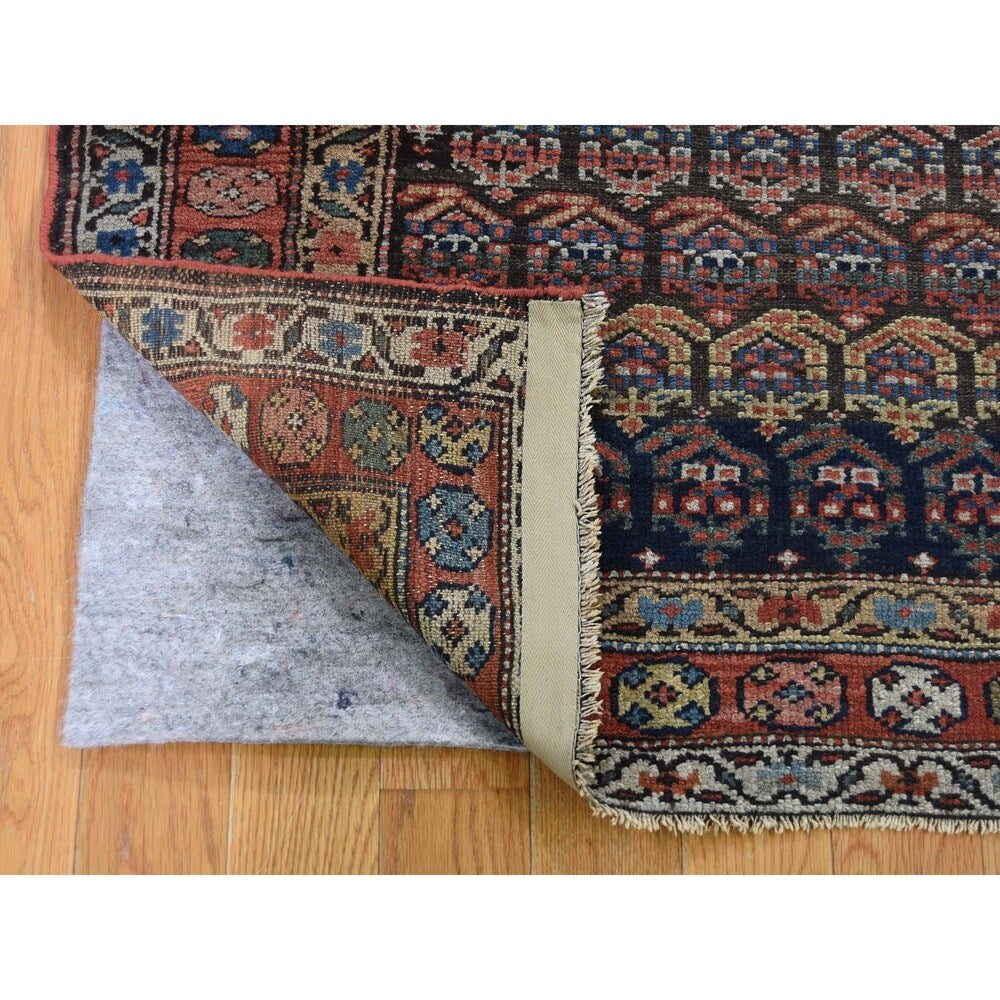Shahbanu Rugs Navy Antique Persian Kurdish Pure Wool Good Con. Oriental Rug (3'5" x 7'0") - 3'5" x 7'0"