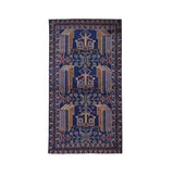 Shahbanu Rugs Navy Blue Afghan Baluch Geometric Design Wide Runner Pure Wool Oriental Rug (3'7" x 6'10") - 3'7" x 6'10"