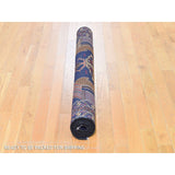 Shahbanu Rugs Navy Blue Afghan Baluch Geometric Design Wide Runner Pure Wool Oriental Rug (3'7" x 6'10") - 3'7" x 6'10"
