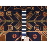 Shahbanu Rugs Navy Blue Afghan Baluch Geometric Design Wide Runner Pure Wool Oriental Rug (3'7" x 6'10") - 3'7" x 6'10"