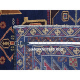 Shahbanu Rugs Navy Blue Afghan Baluch Geometric Design Wide Runner Pure Wool Oriental Rug (3'7" x 6'10") - 3'7" x 6'10"