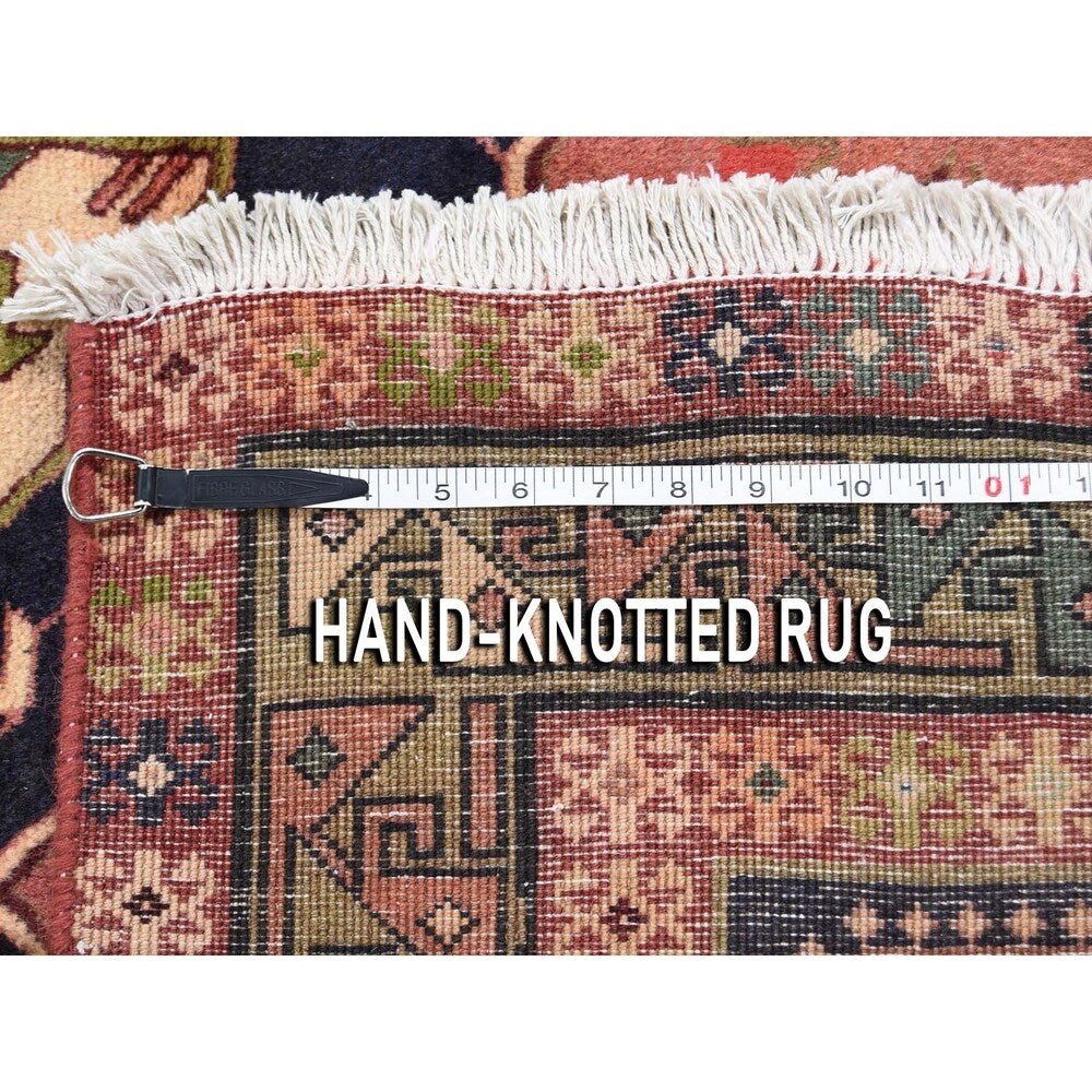 Shahbanu Rugs Navy Blue Vintage North West Persian Bohemian Wide Runner Rug (4'10" x 9'7") - 4'10" x 9'7"