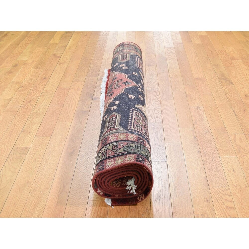 Shahbanu Rugs Navy Blue Vintage North West Persian Bohemian Wide Runner Rug (4'10" x 9'7") - 4'10" x 9'7"