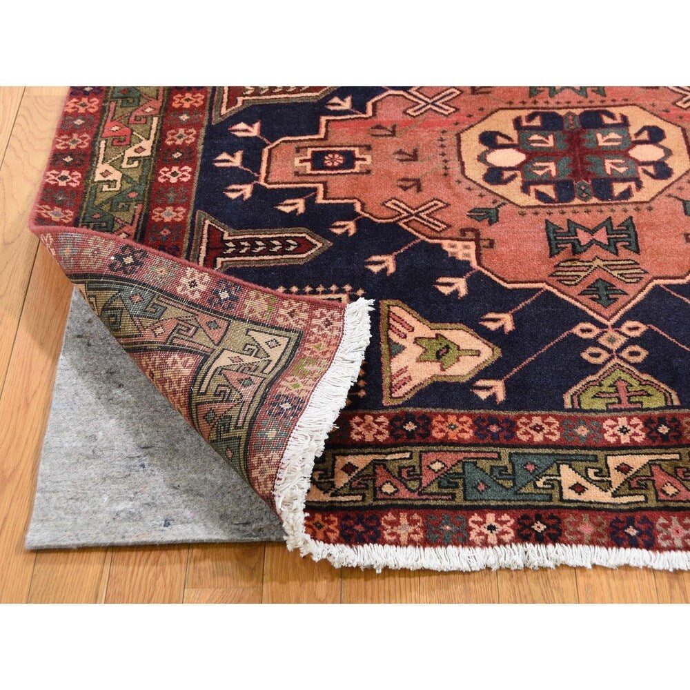 Shahbanu Rugs Navy Blue Vintage North West Persian Bohemian Wide Runner Rug (4'10" x 9'7") - 4'10" x 9'7"