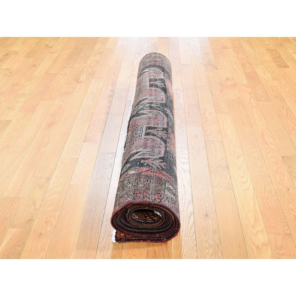 Shahbanu Rugs Navy Vintage North West Persian Pure Wool Wide Runner Hand-Knotted Rug (4'9" x 10'0") - 4'9" x 10'0"