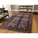 Shahbanu Rugs Navy Vintage North West Persian Pure Wool Wide Runner Hand-Knotted Rug (4'9" x 10'0") - 4'9" x 10'0"