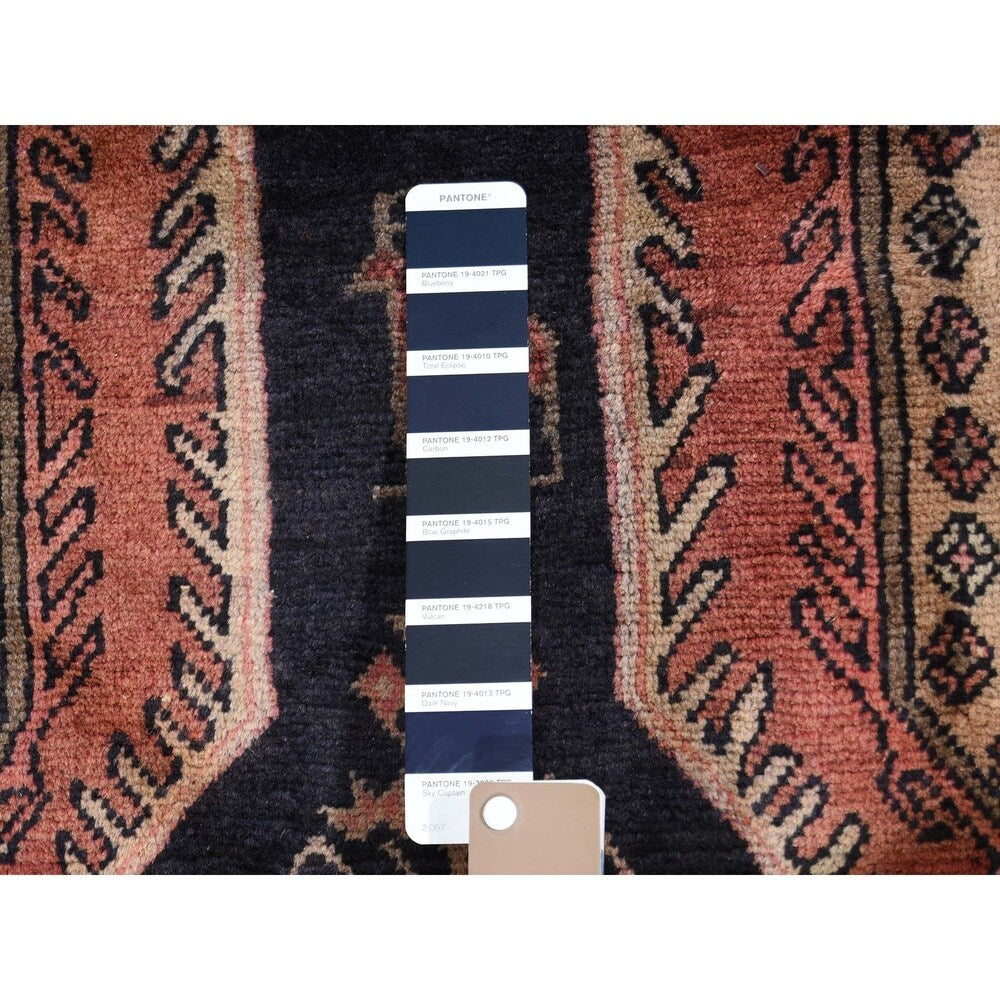 Shahbanu Rugs Navy Vintage North West Persian Pure Wool Wide Runner Hand-Knotted Rug (4'9" x 10'0") - 4'9" x 10'0"