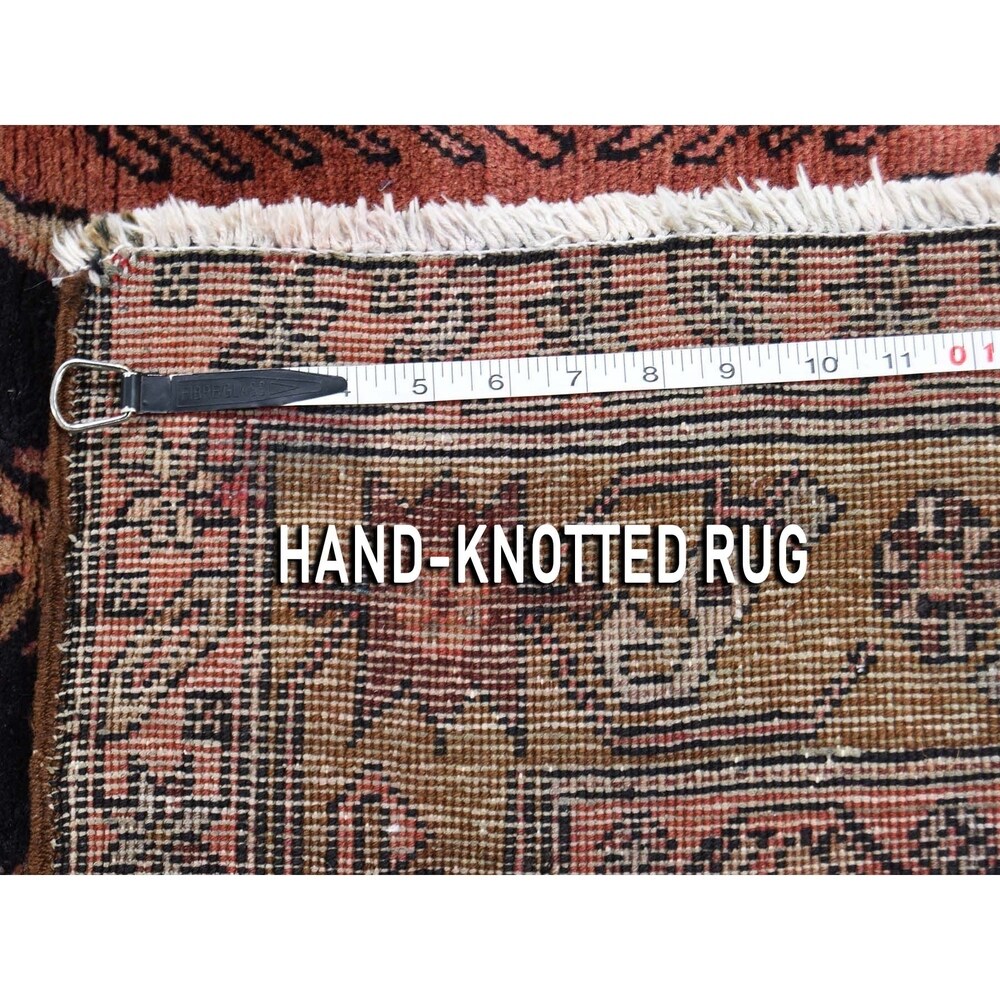 Shahbanu Rugs Navy Vintage North West Persian Pure Wool Wide Runner Hand-Knotted Rug (4'9" x 10'0") - 4'9" x 10'0"