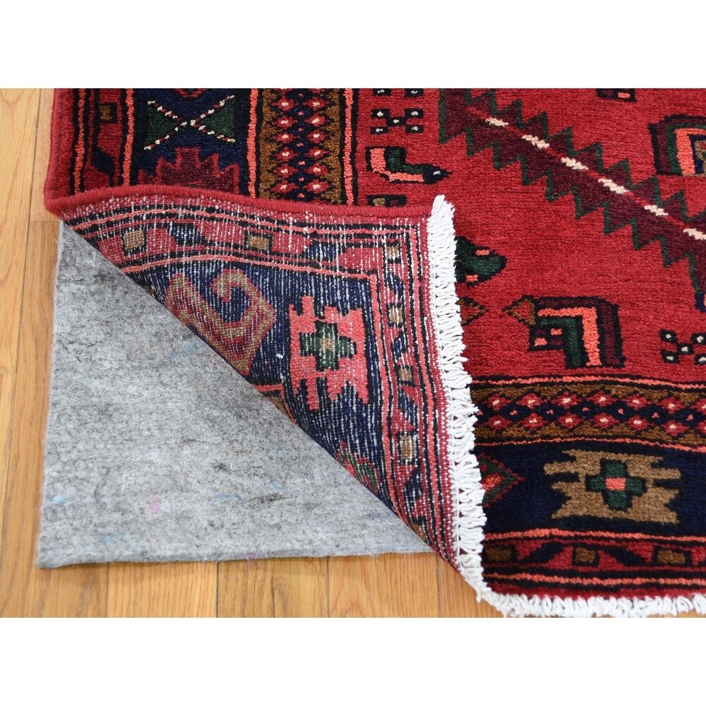 Shahbanu Rugs New Persian Hamadan Pure Wool Wide Runner Red Hand-Knotted Rug (4'3" x 8'8") - 4'3" x 8'8"