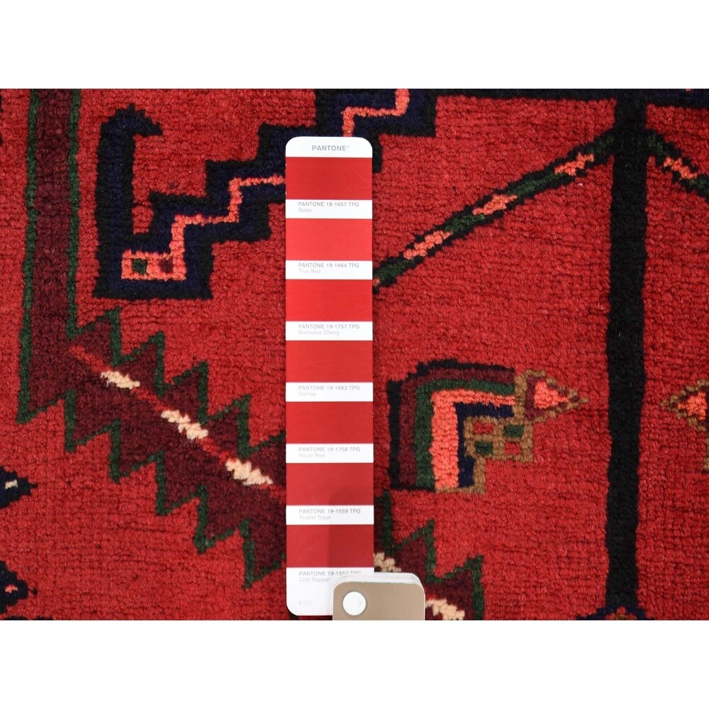 Shahbanu Rugs New Persian Hamadan Pure Wool Wide Runner Red Hand-Knotted Rug (4'3" x 8'8") - 4'3" x 8'8"