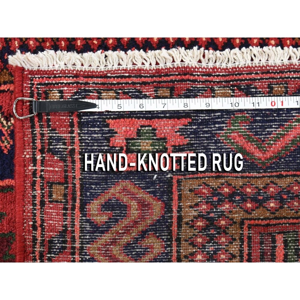 Shahbanu Rugs New Persian Hamadan Pure Wool Wide Runner Red Hand-Knotted Rug (4'3" x 8'8") - 4'3" x 8'8"