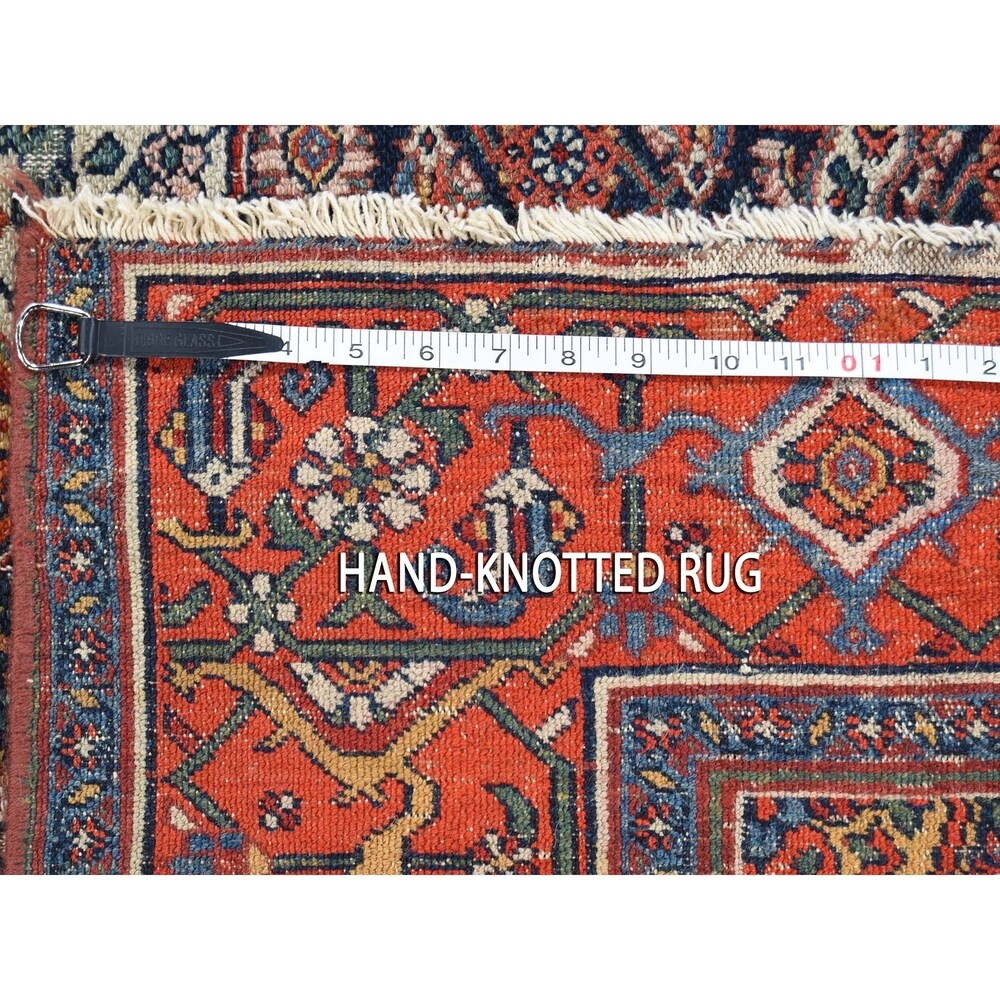 Shahbanu Rugs Orange Antique Persian Malayer Some Wear Clean Pure Wool Rug (4'2" x 5'10") - 4'2" x 5'10"