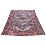 Shahbanu Rugs Orange Antique Persian Malayer Some Wear Clean Pure Wool Rug (4'2" x 5'10") - 4'2" x 5'10"