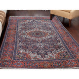 Shahbanu Rugs Orange Antique Persian Malayer Some Wear Clean Pure Wool Rug (4'2" x 5'10") - 4'2" x 5'10"
