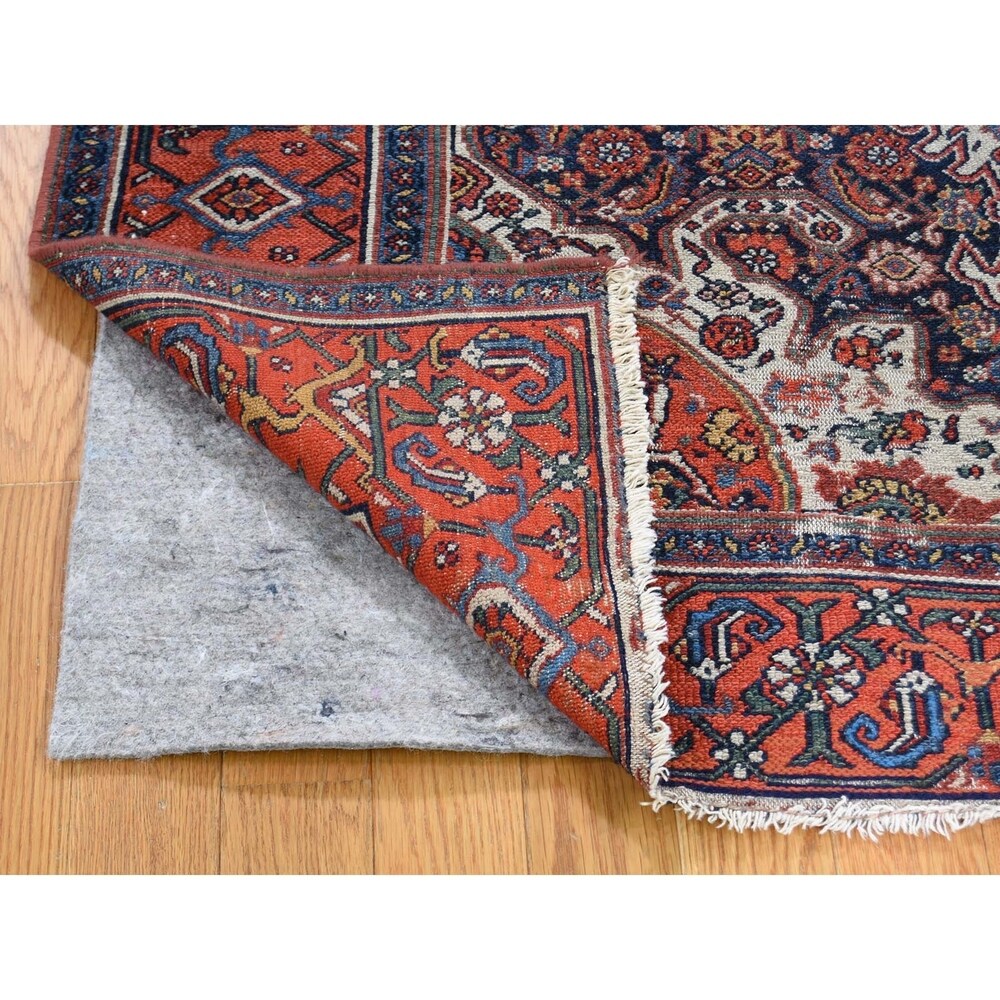 Shahbanu Rugs Orange Antique Persian Malayer Some Wear Clean Pure Wool Rug (4'2" x 5'10") - 4'2" x 5'10"