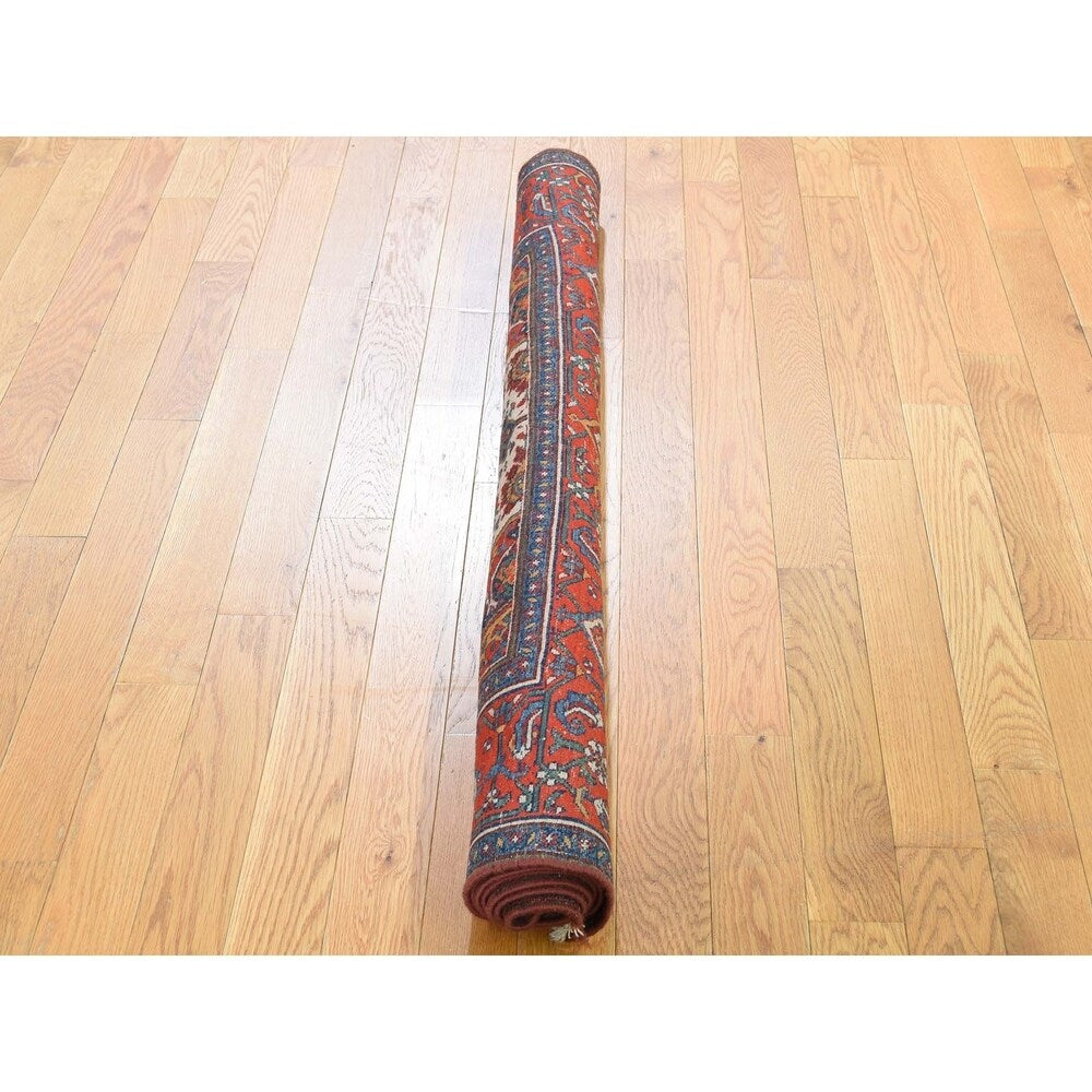 Shahbanu Rugs Orange Antique Persian Malayer Some Wear Clean Pure Wool Rug (4'2" x 5'10") - 4'2" x 5'10"